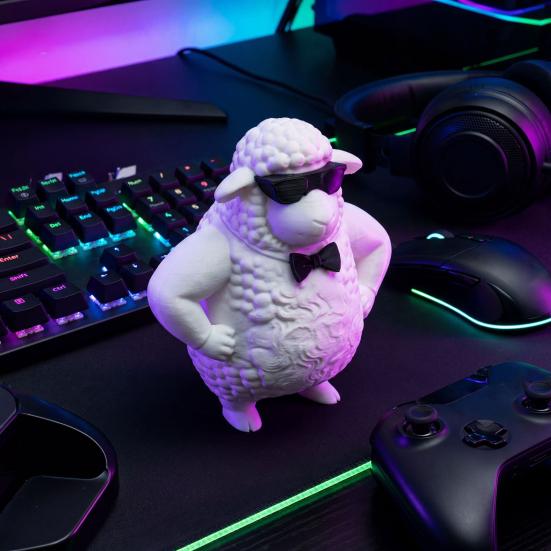 Cute Cool Sheep Figurine 3D Printed Small Lamb with Sunglasses And Bow Necktie Novelty Animal Sculpture for Home Office Desk Decor