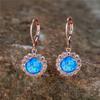 Cute White Blue Fire Opal Stone Round Hoop Earrings For Women Charm Female Silver Color Wedding Jewelry Gift