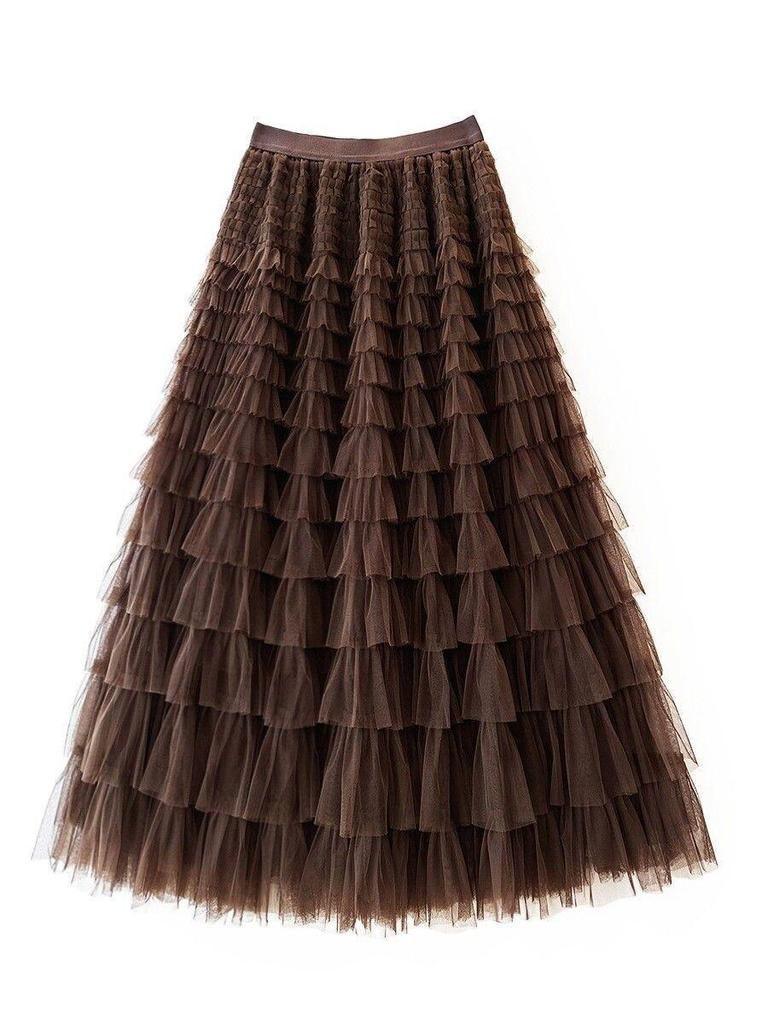 Women's Layered Mesh Gauze Pleated High Waist Long Skirt - Spring & Autumn Style