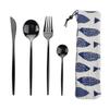 Portable 4Pcs Stainless Steel Tableware Cutlery Dinnerware Set with Bag Western Knife Fork TeaSpoon Kitchen Dinner Flatware Set