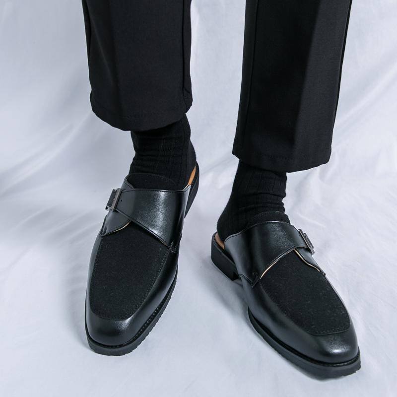 Summer Men’s Brown Sandals Mules Clogs Dress Black Prom Shoes Stylish Leather Shoes Plus Size