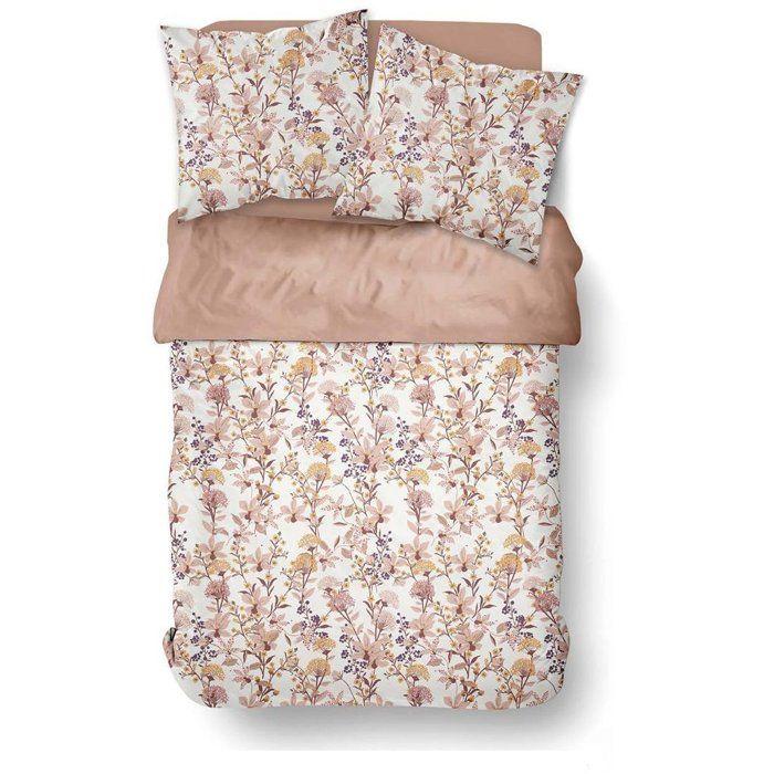 Parure de Lit - 260 x 240 cm - Coton Imprimé Motif Floral Rose - TODAY SUNSHINE