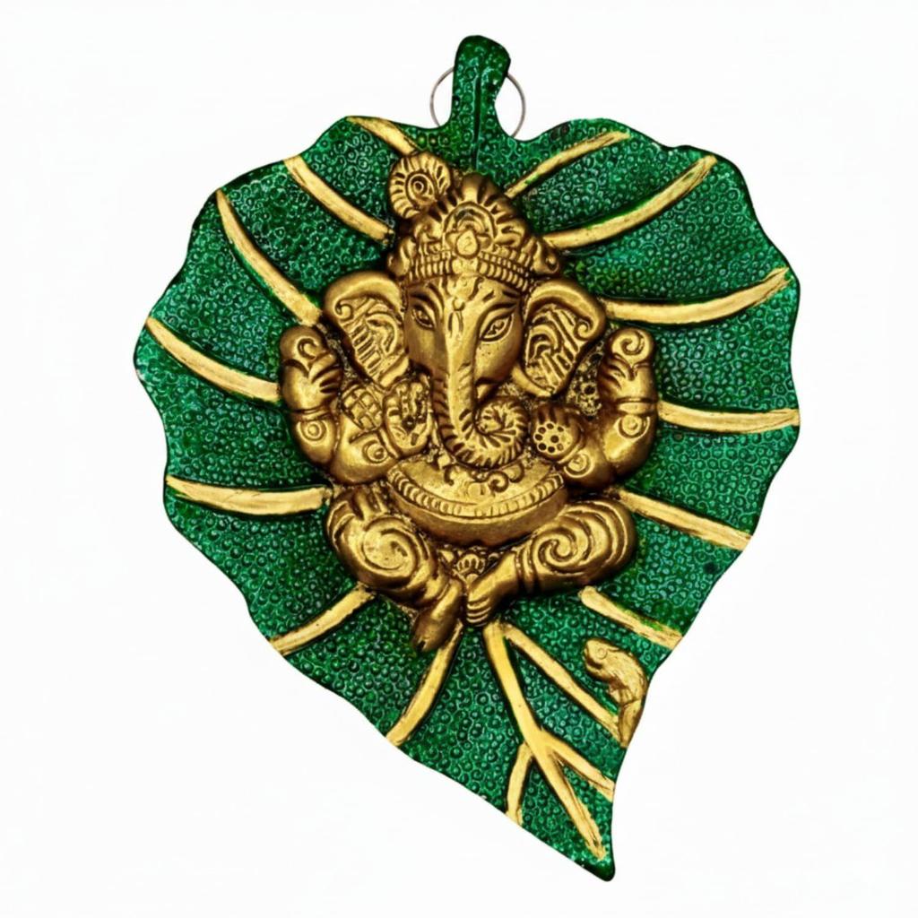 RecraftJoy Leaf Ganesh Metal Wall Hanging for Main Door & Entrance | Small Ganesha Idol Wall Hanging for Living