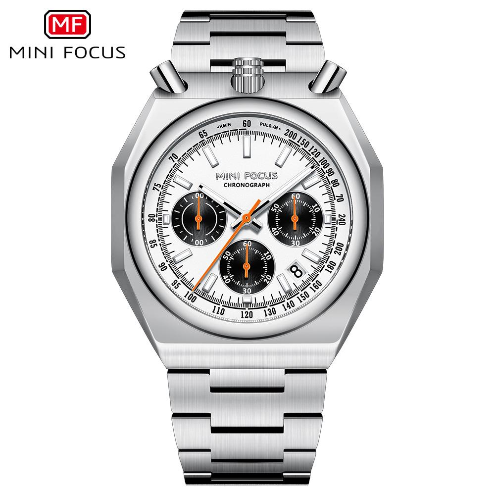 MINI FOCU Men's Multifunctional Quartz Retro Watch with Pulse Meter and Steel Band, Model 0601G