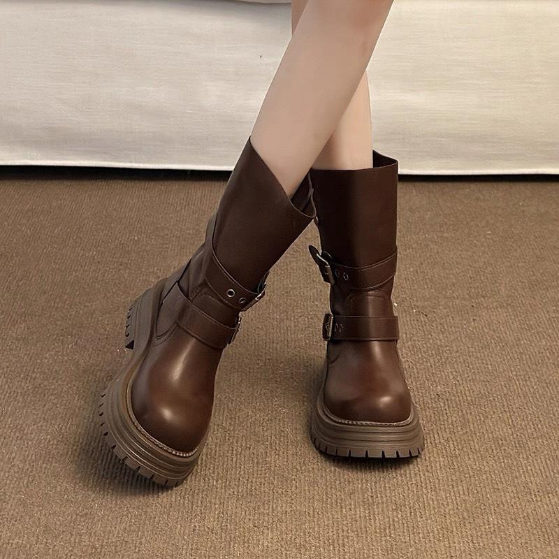 British Style Two Wear Folded Martin Boots Women's 2025 New Autumn Retro Medium Boots Platform Locomotive Short Boots