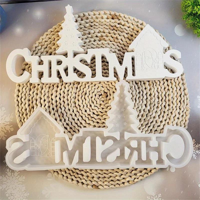 Christmas English Letter Ornament Decoration Cement Gypsum Mold DIY Silicone Mold Christmas Atmosphere Decoration