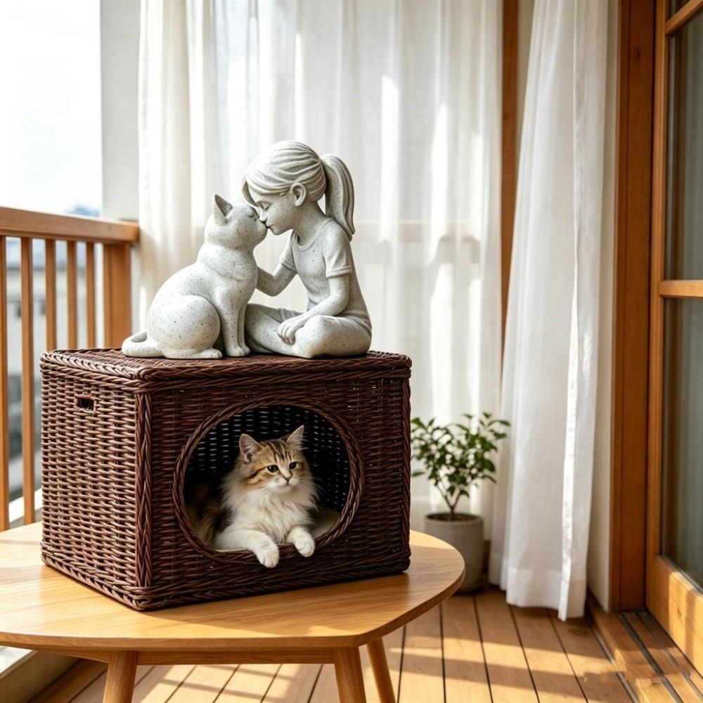 Unique Girl Cat Friendship Statues Plastic Girl Cat Ornaments Desktop Cat Figurine Living Room
