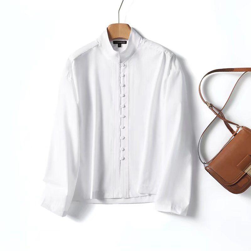 

MD Women s Clothing Spring and Autumn New Chinese Style Elegant Commute Style White Shirt Stand Collar Long Sleeves Shirt 05138838250 White L
