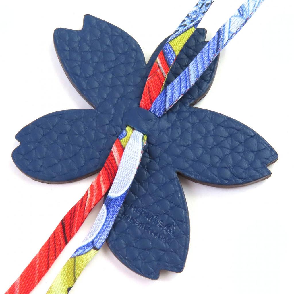 Great HERMES Bag Charm Petit H Sakura Cherry Blossoms Taurillon Clemence Leather Women Used