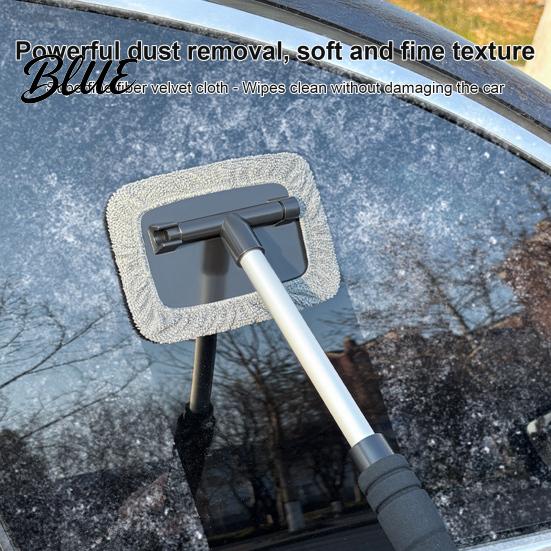 Extendable Car Wash Wand Windshield Cleaner with Retractable Handle & Rotating Head Microfiber Pads, Auto Glass Window Fog Remover Cleaning