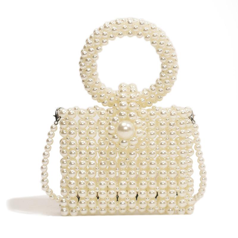 Modern Chic Neutral Pearl Shoulder Bag With Unique Round Ring Design For Children Small Ring