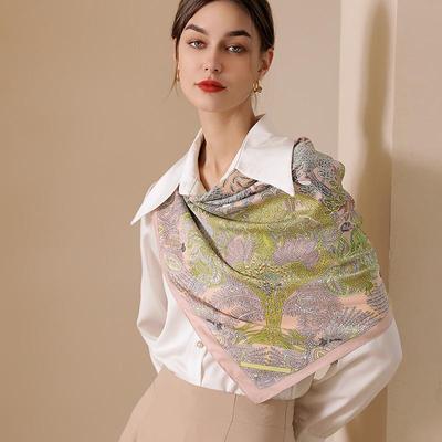 90*90cm Square Antique Printing Exquisite Ladies Silk Scarf