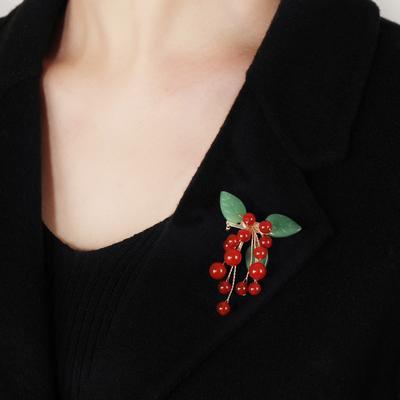 Naturalny agat broszka winogrona ręcznie robiona niszowy design wysokiej klasy temperament przypinka eleganckie akcesoria do sukienki garnituru kobiety