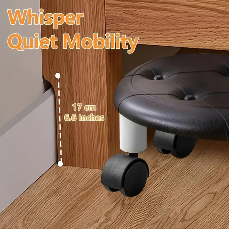 1PC with Wheels for Household Living Imitation Leather Portable Small Stool Universal Wheel Pulley Low Stool Silent Mobile