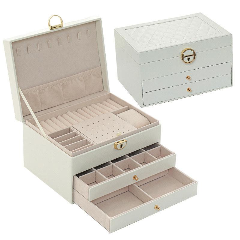 

Multi Functional Jewelry Box with Three Layers of Leather Locks, Storage Box for Jewelry,Earring Jewelry Box,Earring Storage Box белый