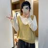 Plus Size Women Fake Two Piece Round Neck Knitted Pullover Sweater
