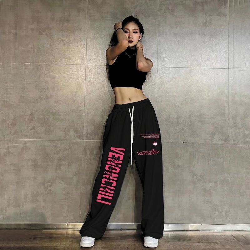 Y2K Streetwear White Track Pants Women Harajuku Hippie Wide Leg Sweatpants Oversize Printed Joggers Trousers