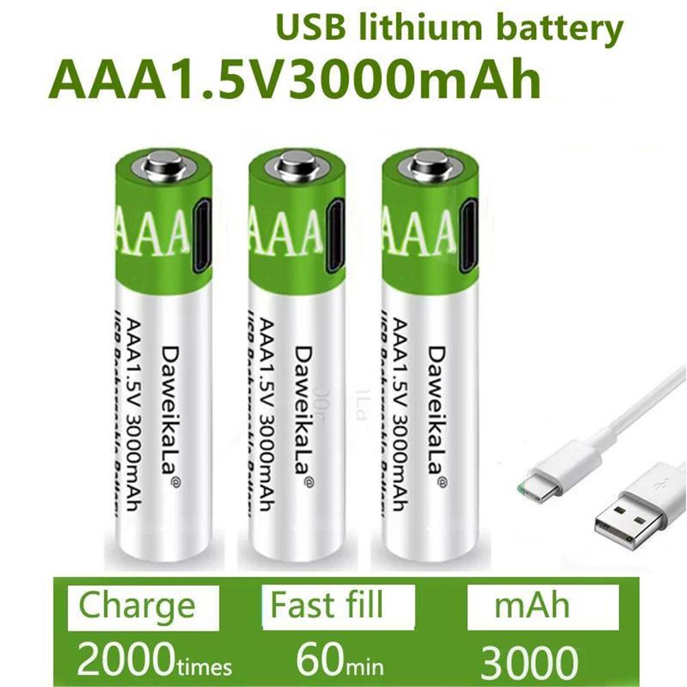 

Быстрая зарядка литий-ионного аккумулятора 1,5 VAAA емкостью 3000 мАч и литий-USB-аккумулятора USB для игрушечной клавиатуры 3pcs AAA1.5V3000mAh