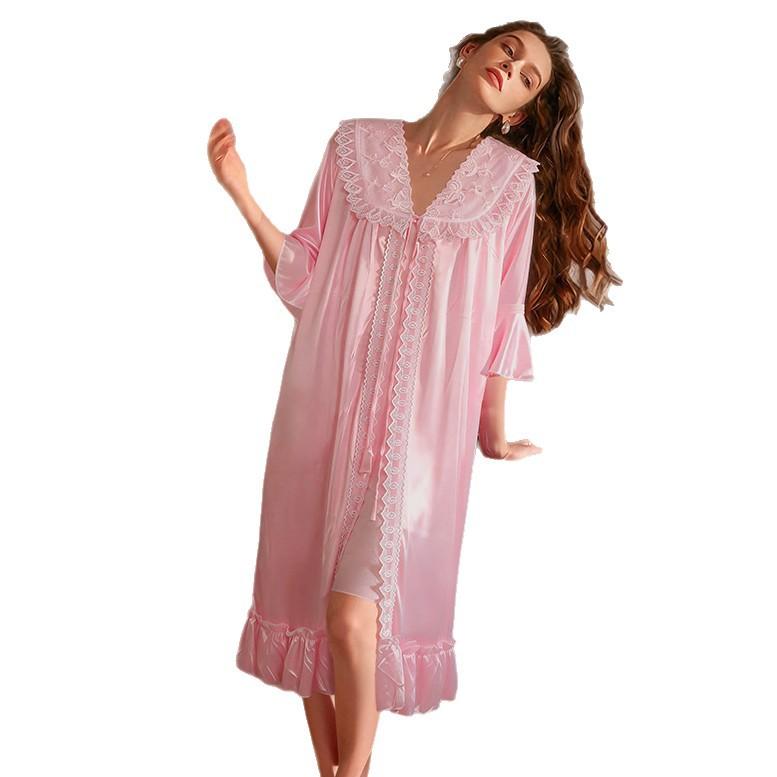 Ice silk sexy pajamas women's spring and summer simulation silk pure lace suspender pajamas two-piece loungewear set