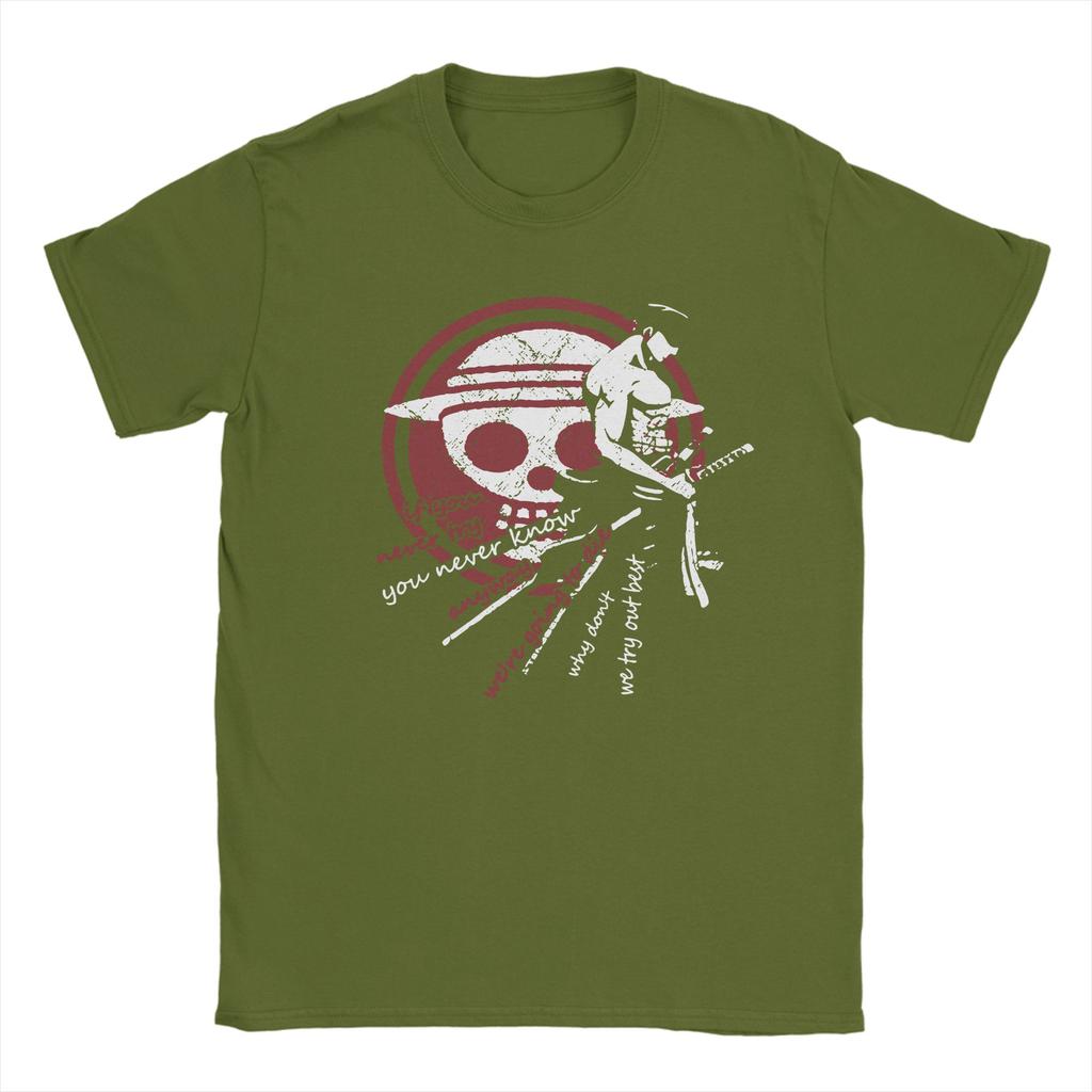 Zoro Ones Pieces T Shirts for Men Cotton Novelty TShirt Crew Neck Anime Tees Short Sleeve Clothes Gift