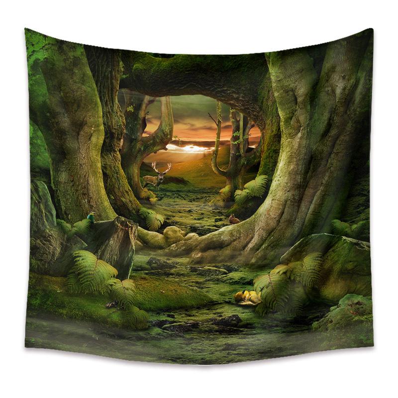 Autumn Yellow Forest Stream Landscape Print Pattern Tapestry Home Living Room Bedroom Wall Decor Background Cloth Tapestry