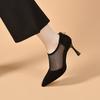 Pointed Mesh Shoes Women's 2025 Spring and Summer New European and American Style Mesh Yarn Hollow Single Shoes Rear Zipper Thin Heel Black Fashion