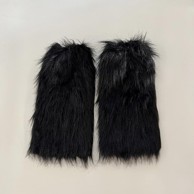 

Autumn and winter imitation fur hairy leg cover retro Y2k hot girl socks thermal boot cover thin subculture women s pile socks short style (about 25cm) чёрный