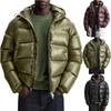Men's Casual -color Long-sleeved Hooded Cotton-padded Jacket, Men's Thickened Warm Loose Pocket Bread Jacket Coat