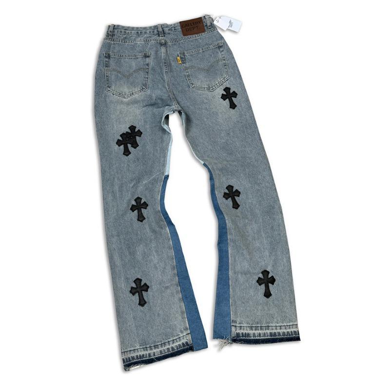 EastRogue Crossed-pants with Cowboy Flared Legs, Washed and Distressed Denim Jeans with Patchwork Design.