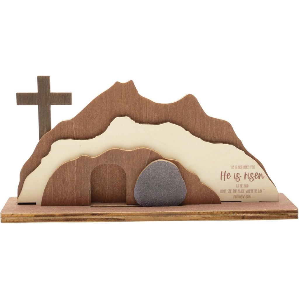 NELXI He is Risen Easter Decor, Christian Resurrection Scene Wooden Display, Empty Tomb and Cross Religious Tabletop Decoration, Rustic Farmhouse