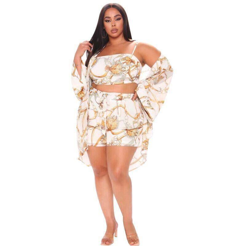 

Independent Site Ebay Cross-Border European and American Women s Clothing Plus Size Loose Oversized Summer Sexy Fashion Casual Three-Piece Set White L