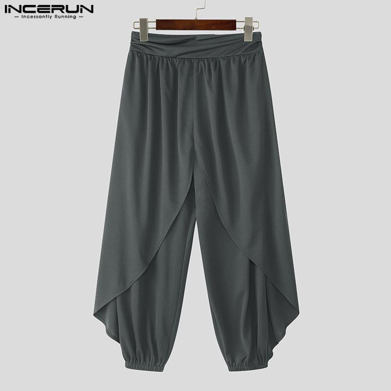 INCERUN Men Elastic Waist Irregular Layers Texture Casual Long Harem Pants Trousers