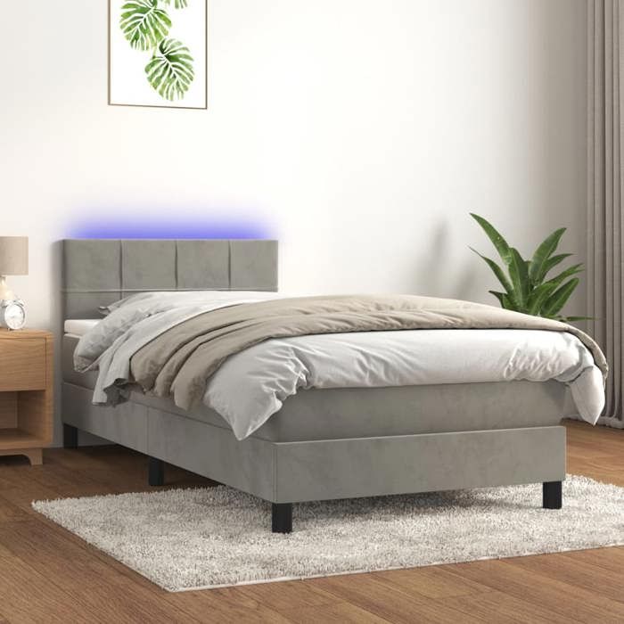 VidaXL Slat Bed Base with Mattress and LEDs, Upholstered Bed, Single Bed, Adult Bed for Interior Bedroom, 3134381