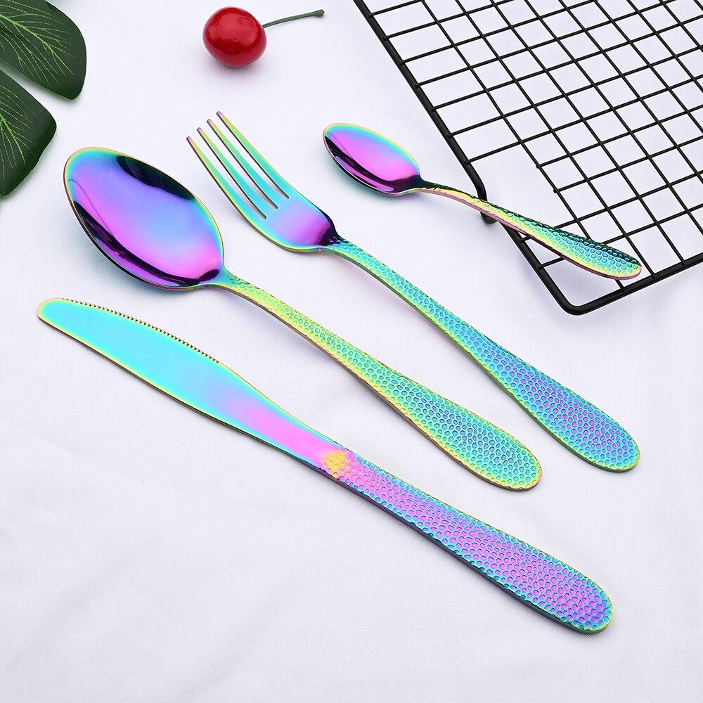 Regenbogen Geschirr Edelstahl Besteck Besteck Set Abendessen Gabel Messer Kaffee Löffel Küche Geschirr Besteck Set