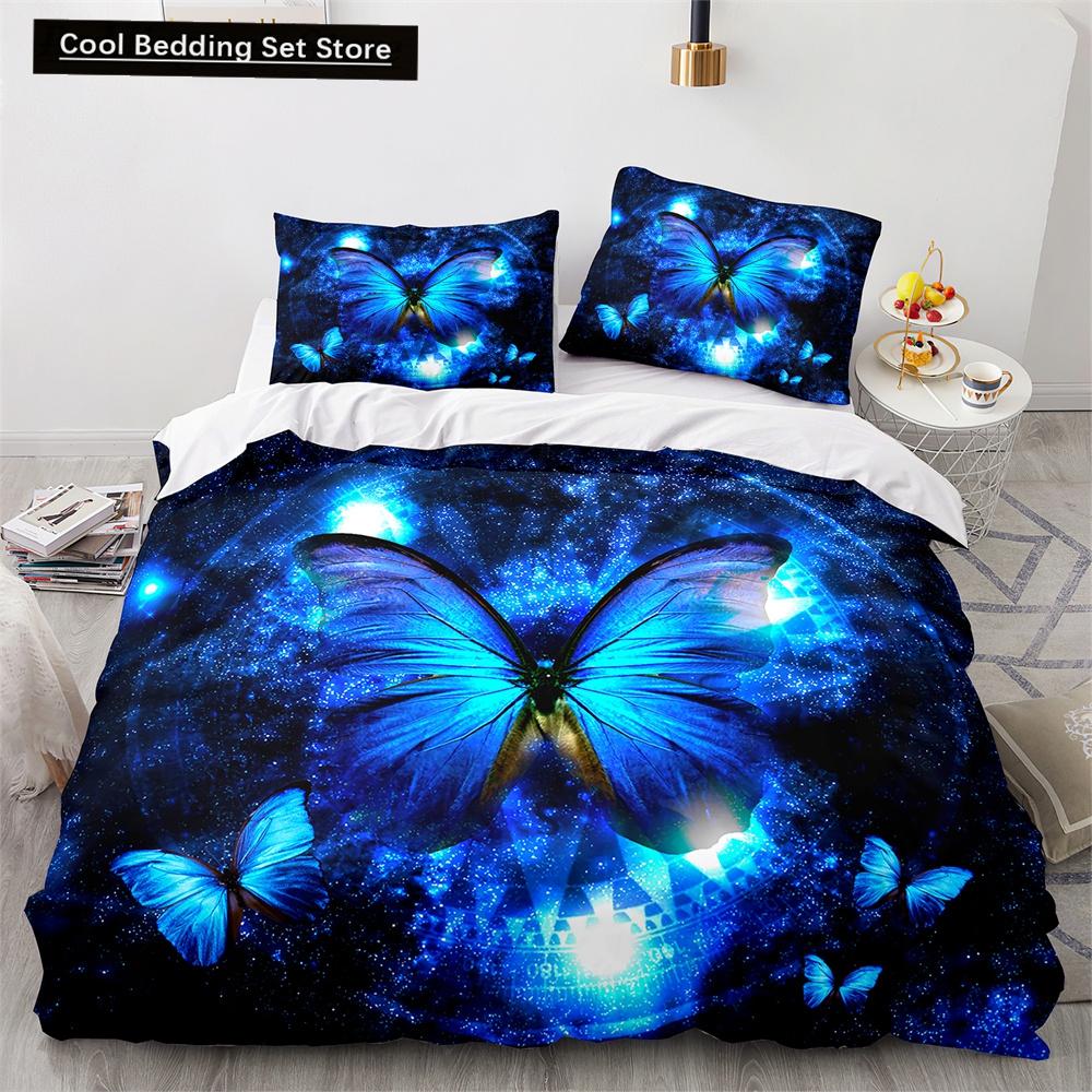 Butterfly Duvet Cover King Queen Colorful Flying Animal Bedding Set for Teens Adults Beautiful Flowers Polyester Quilt Cover