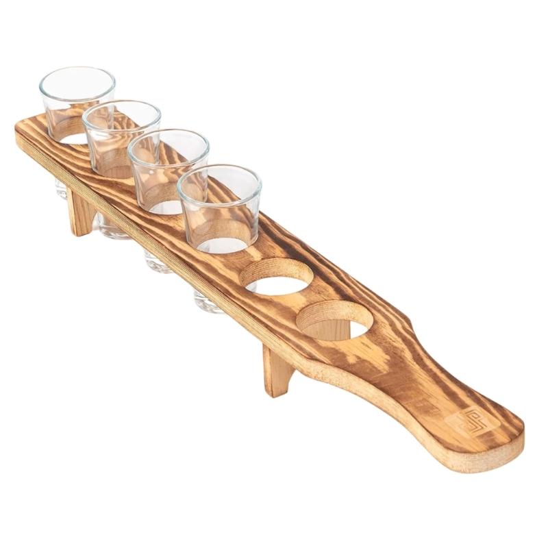6 Holes Wooden Stand for Tequila Shot Glasses Presentation Tray Large Capacity Display Storage Solution