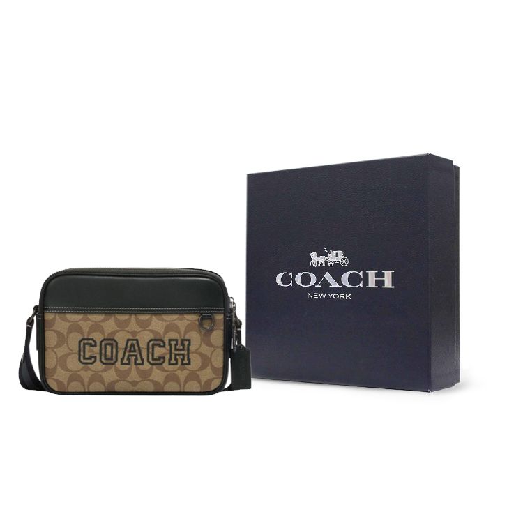 Coach Graham 23 Classic Monogram Print Zipper Closure Leather PVC Shoulder Crossbody Bag Medium Men bags Khaki Green CE638-QBV3D