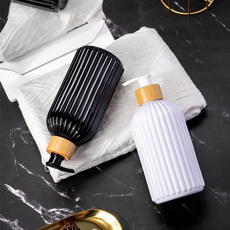 500ml Strip Soap Dispenser with Bamboo Pump Refillable Bottle Conditioner Lotion Shampoo Body Wash Empty Container for Bathroom