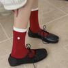 Red Socks for Women's Autumn and Winter Cotton Socks, Cute and Trendy New Year Long Socks