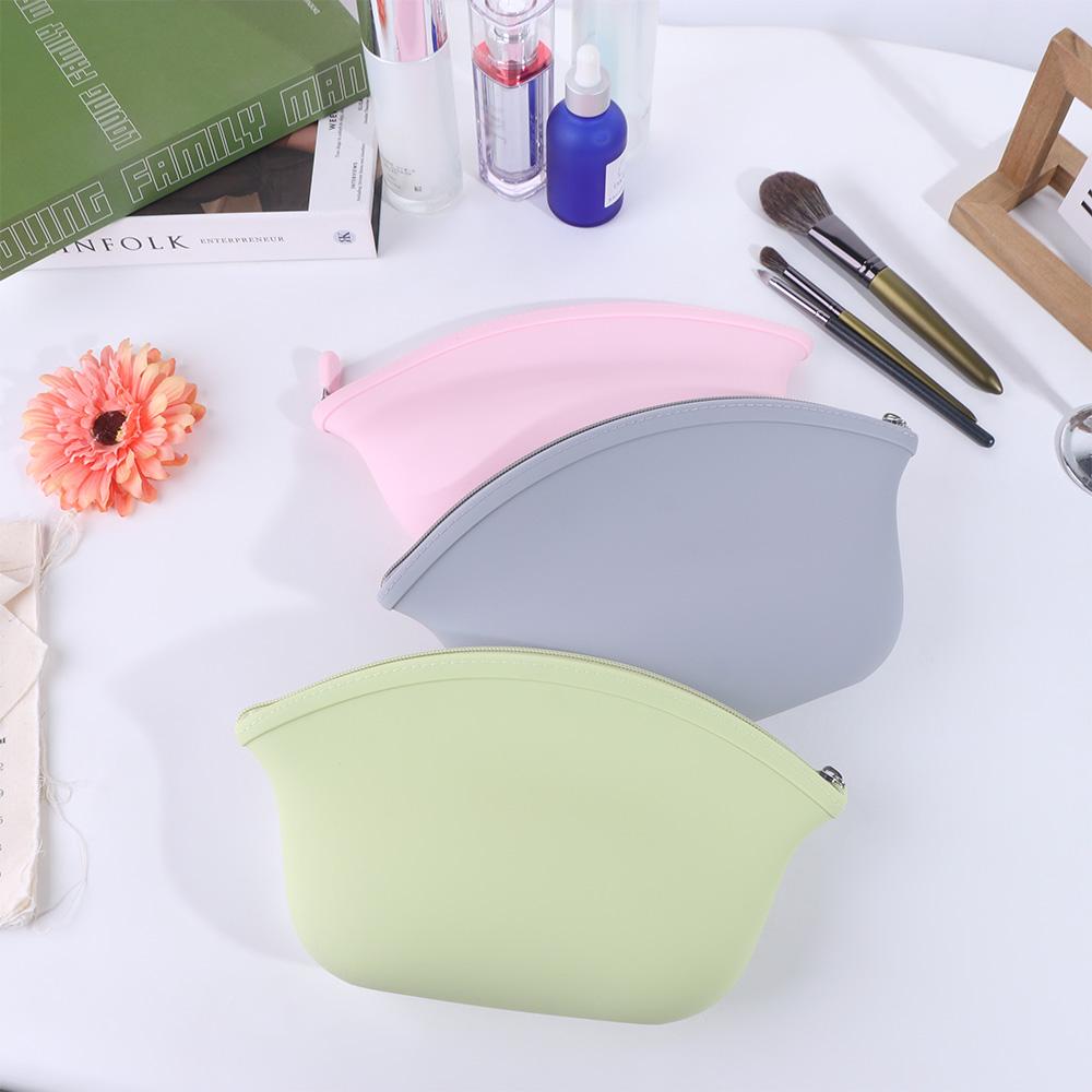Zipper Wash Storage Bag Waterproof Make Up Pouch Simple Silicone Cosmetic Bag  Women