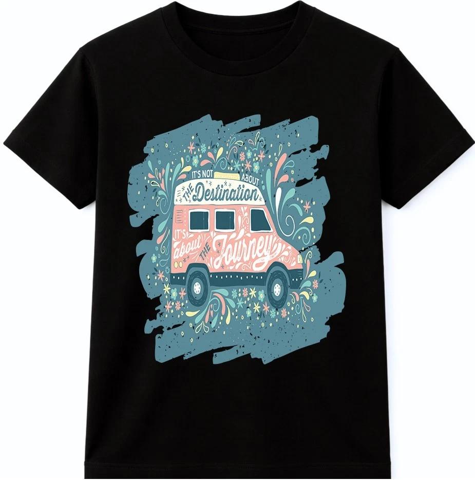 Travel Camper Van T Shirt It’s About The Journey Graphic Tee Road Trip Adventure S