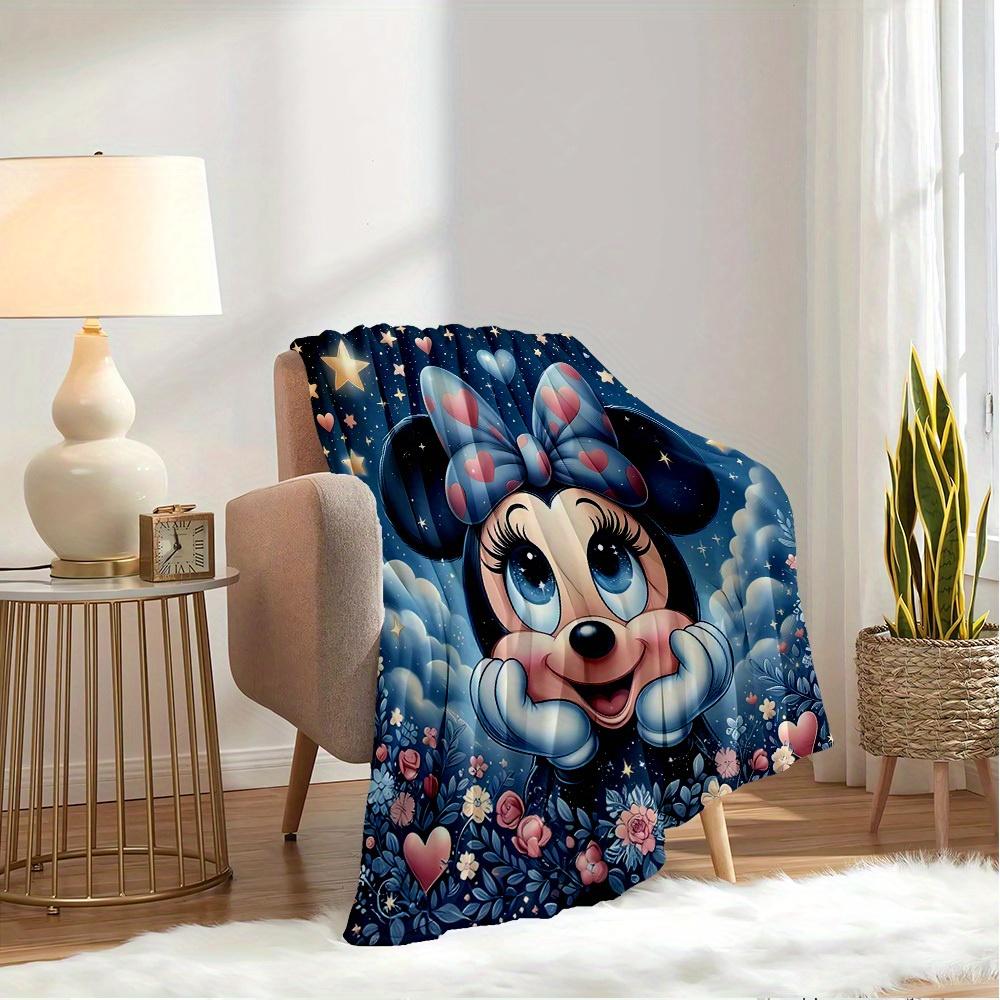 1pc Velvet Bedding Throw Blanket - Cute Minnie Mouse Design with Hearts and Stars,