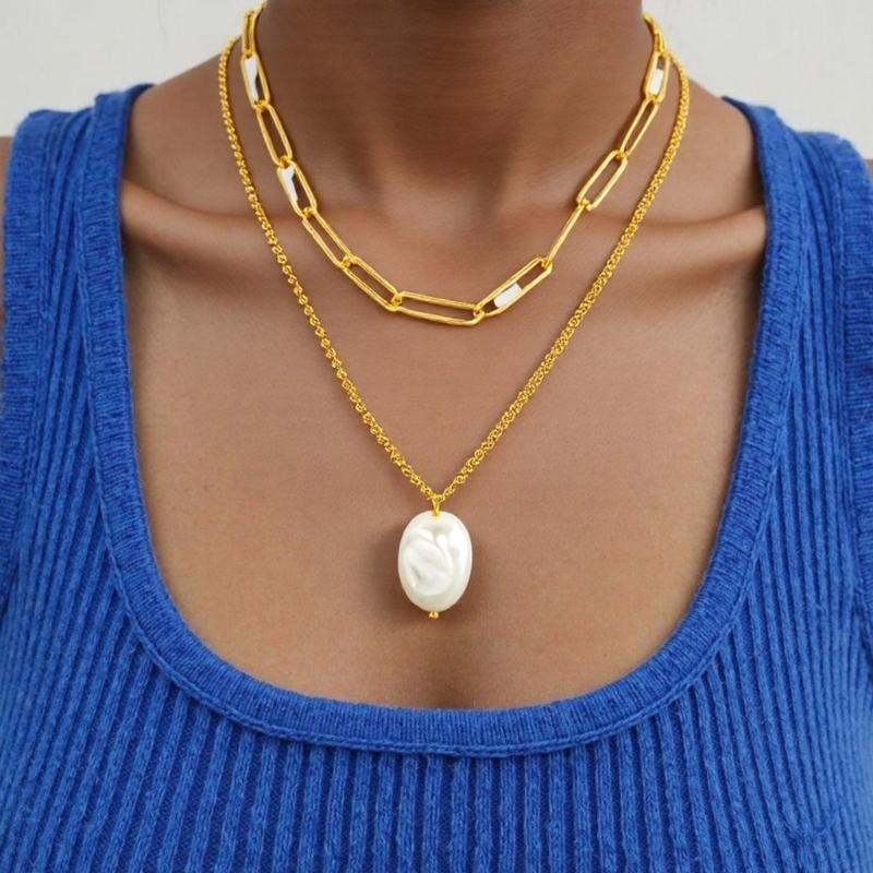 Two Layer Pearls Chokers Necklace Sturdy Titanium Steel Minimalist Jewelry Comfortable for Women Gift