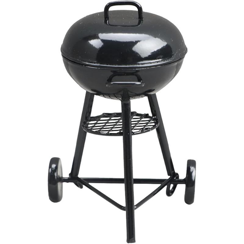 

Миниатюрный гриль для барбекю 1/12 Инструмент для приготовления барбекю для кукольного домика Садовые уличные аксессуары(Круглый) чёрный