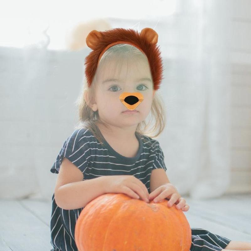 Animal Cosplay Costume for Kid Birthday Cosplay Party, Halloween Lion Dress up Costume, Lion Hairband, Tail, Bowtie