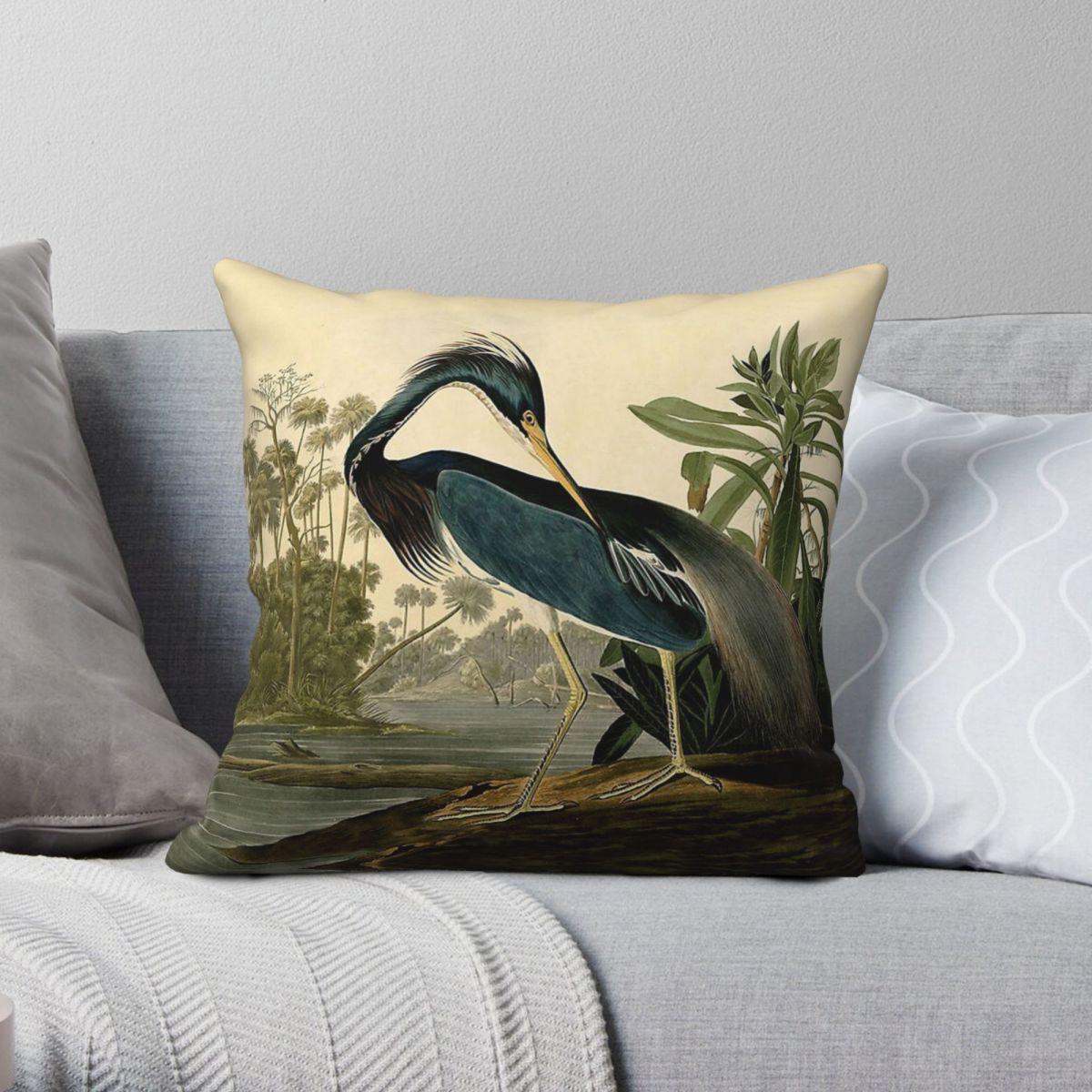 Green Harvest Unisex John Audubon Louisiana Heron Square Pillowcase Polyester Linen Velvet Pattern Zip Decorative Throw Case Sofa Cushion Cover 18