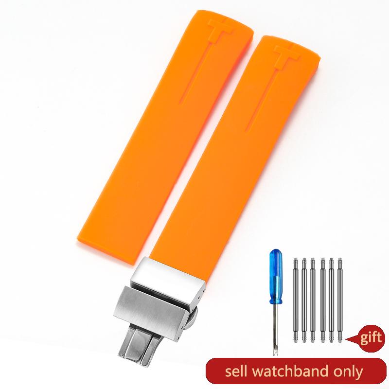 Non-Slip High Elasticity for Tissot T-Touch 21 20mm Black Orange T047 T013 T33 Special Interface Anti-Aging Silicone Watch Strap