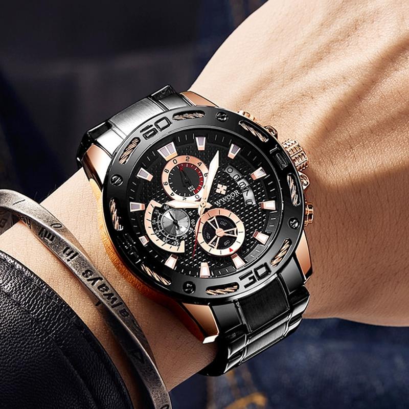 Herrenuhren Top Marke Mode Luxus Gold Edelstahl Quarz Uhr Herren Wasserdicht Sport Chronograph Uhr