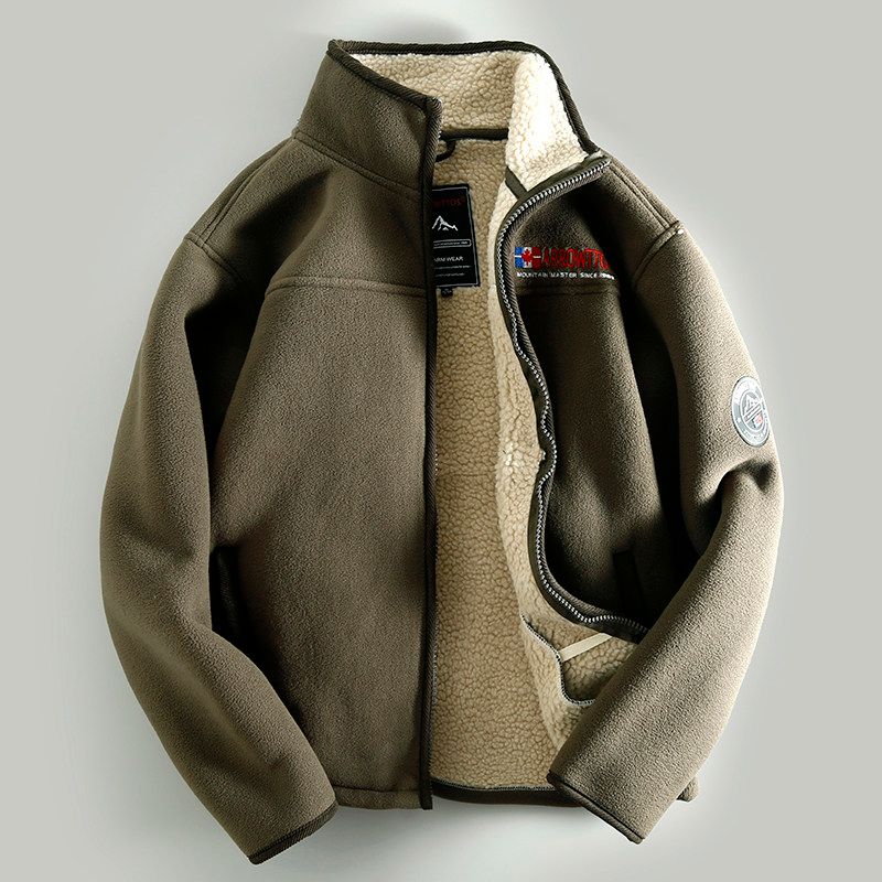 Accessible Luxury Cattle Goods! Factory Direct Sales Thickened Heattech Men Berber Fleece Coat Loose Plus Size Velvet Stand Collar Jacket