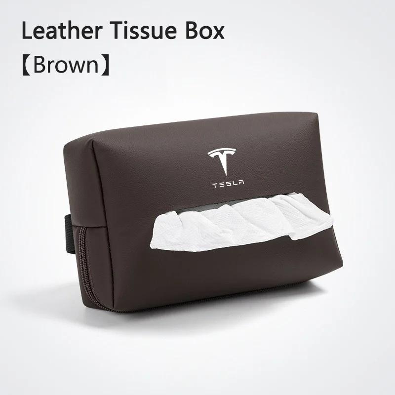 

Car Sticker 2025 Hot Car Interior Tissue Bag Seat Back Tissue Storage Box Holder Accessories For Tesla Model 3 Model S X Model Y коричневий